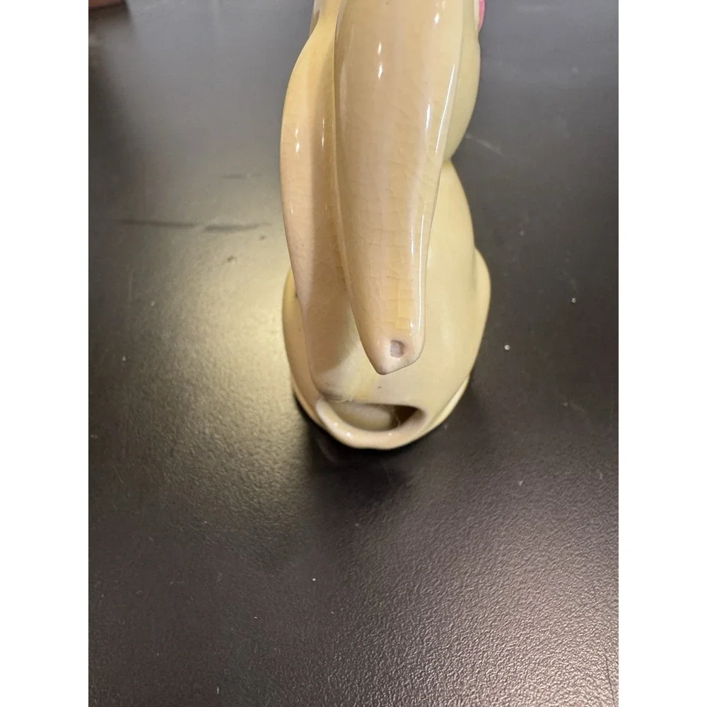 Bunny Rabbit Cotton Ball Dispenser‎ Yellow Glazed Ceramic Vintage 1940s Kitschy
